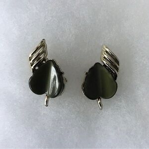 Coro Dark Green Thermoset Moon Glow Lucite Leaf Earrings 1950s